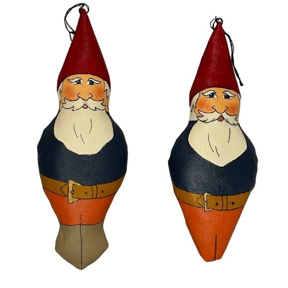Vintage 90's Handmade & Painted Lot of 2 Gnome Ornaments, Gorgeous! - Picture 4 of 4